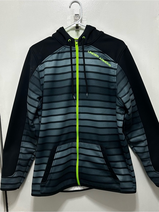 Under Armour Other - Under Armour Black & Gray Striped Full-Zip Hoodie with Neon‎ Green Trim